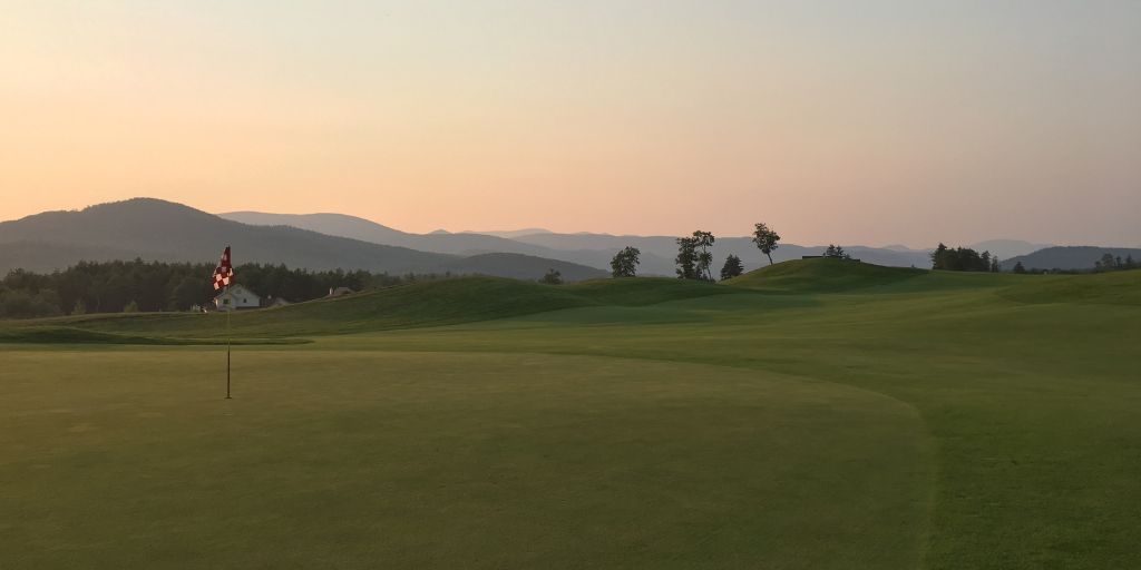 Owl's Nest Golf Course in Campton, NH, at sunset